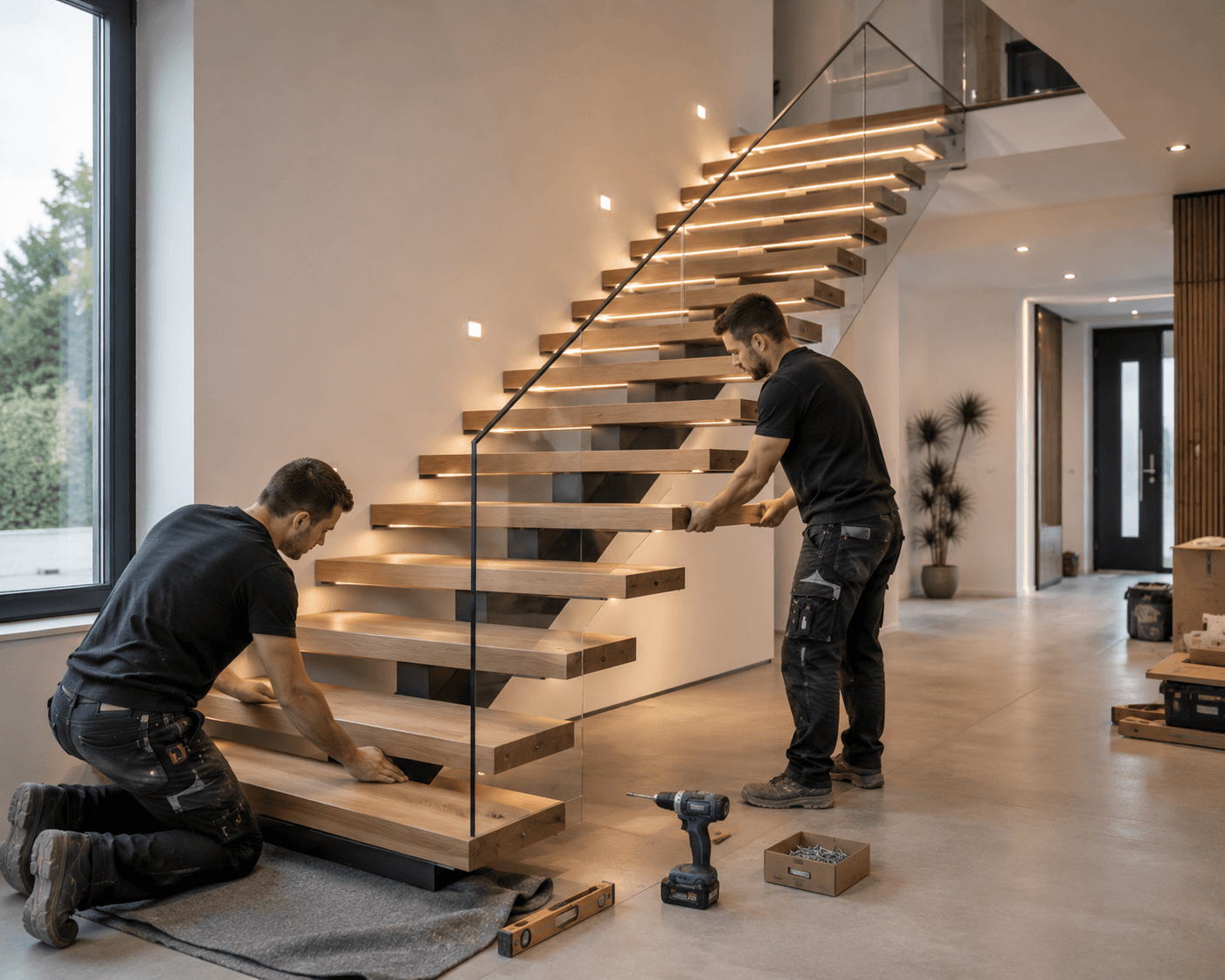Freitragende Holztreppe